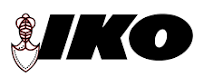 IKO logo featuring a stylized anchor and the company name in bold black letters.