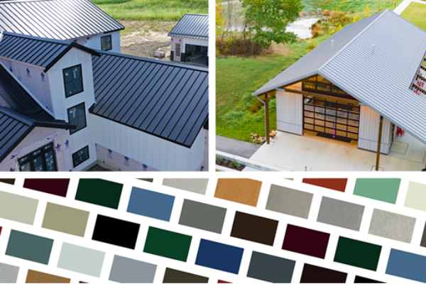 Metal roofing examples in various colors and styles.